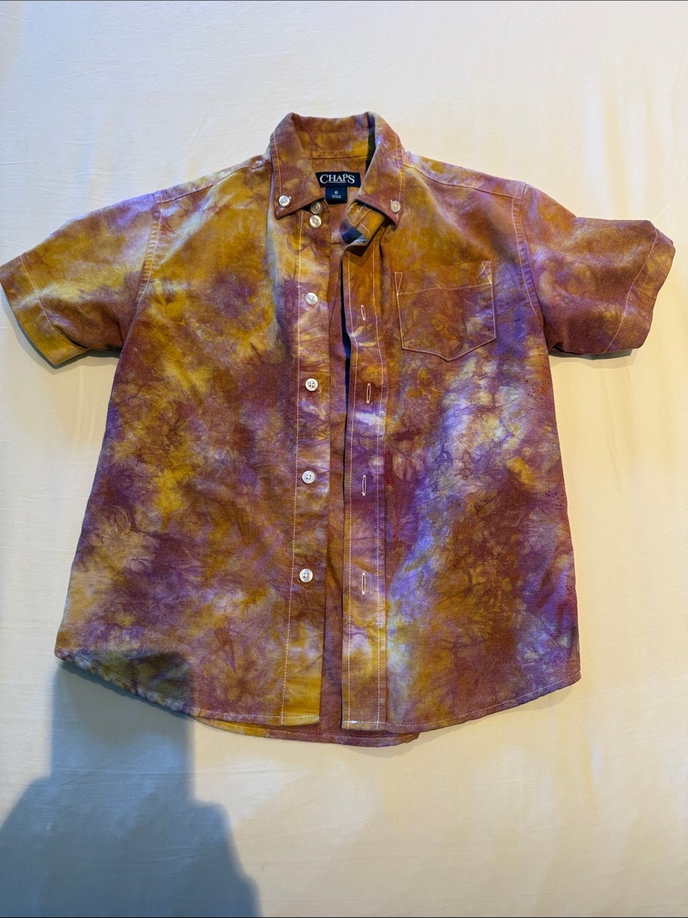 Chaps Kids Tie-Dye Short Sleeve Button-Down Shirt - Purple & Gold